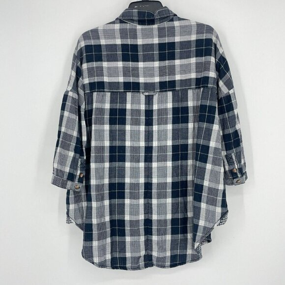 Anthropologie Pilcro Blouse Women's XS Black Plaid 3/4 Sleeves Rounded Hem Tunic - Picture 2 of 11